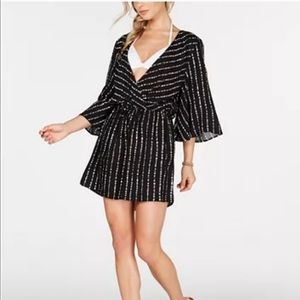 Bar Iii Dot-Stripe Flutter-Sleeve Tunic Cover-Up